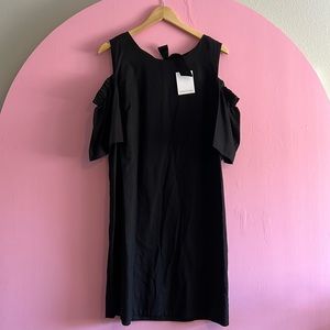 Peek a boo Shoulder Black Linen Dress